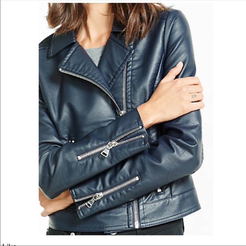 (Minus The) Leather Navy Blue Moto Jacket Coat - Picture 2 of 8